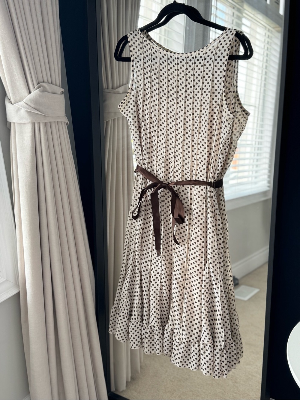 Party Guest Dress- Flowy Cream  Dress with Brown Belt